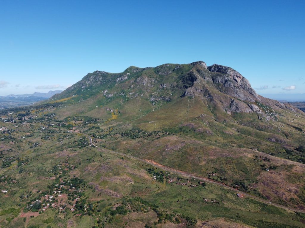 Scenic aerial photograph of Chiradzulu Mountain, capturing the lush landscape of Malawi.
